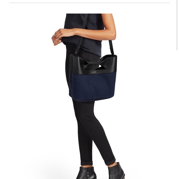 Alexander McQueen small black leather and denim THE BOW bag - Picture 14 of 16